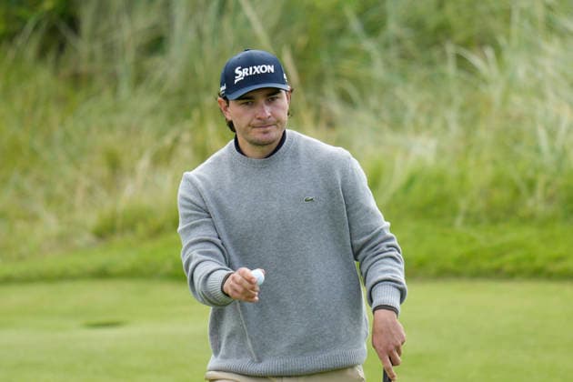 BALMEDIE, SCOTLAND - AUG 23: Maximilian Steinlechner (AUT) after holing a putt on the second green during Round 4 at the 2026 Nexo Championship at the Trump International Golf Links, Balmedie on August 23, 2026 in Aberdeenshire, Scotland The 2026 Nexo Championship