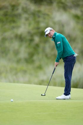 BALMEDIE, SCOTLAND - AUG 23: Albin Bergstrom (SWE) putts on the eighth green during Round 4 at the 2026 Nexo Championship at the Trump International Golf Links, Balmedie on August 23, 2026 in Aberdeenshire, Scotland The 2026 Nexo Championship