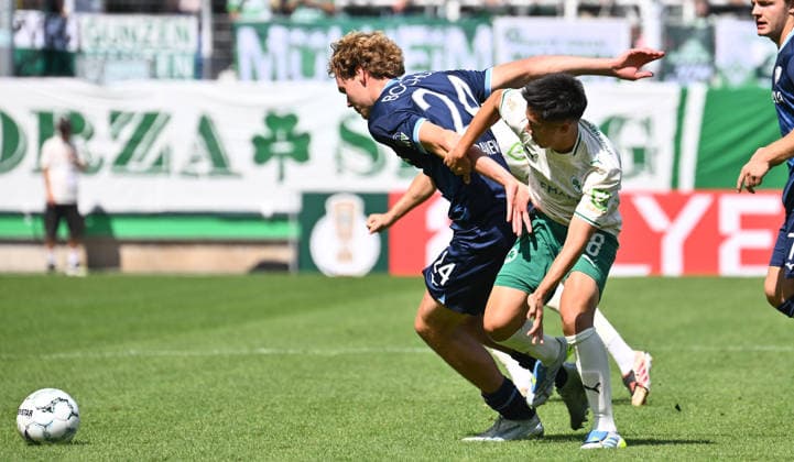 23.08.2026 - Fussball - Saison 2026 2027 - DFB Pokal Vereinspokal - 01. Runde: SpVgg Greuther Fürth ( Kleeblatt ) - VfL Bochum - Sportfoto Zink - xwoxzix - regulations prohibit any use of photographs as image sequences and or quasi-video - Mats Pannewig (24, VfL Bochum ) Shinta Appelkamp (8, SpVgg Greuther Fürth ) *** August 23, 2026 Soccer Season 2026–2027 DFB Cup Club Cup First Round SpVgg Greuther Fürth Kleeblatt vs. VfL Bochum Sports photo by Zink xwoxzix; regulations prohibit any use of photographs as image sequences and or quasi-video. Mats Pannewig 24, VfL Bochum; Shinta Appelkamp 8, SpVgg Greuther Fürth