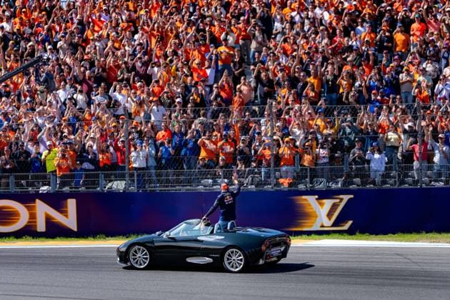 ZANDVOORT, 23-08-2026, Circuit Zandvoort , Formula 1 Heineken Dutch Grand Prix 2026 Sunday , Red Bull Racing Driver Max Verstappen during the drivers parade waving to the fans in the stadium area Formula 1 Dutch Grand Prix 2026 Sunday  x205971637x Copyright: