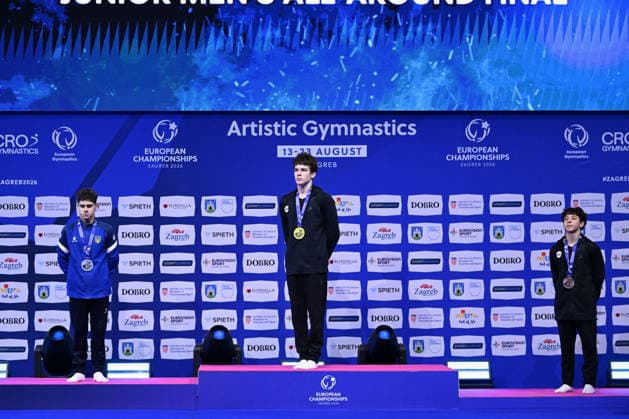 Artistic Gymnastics Photo by IPA ABACAPRESS.COM87725136 - All-Around Medal Ceremony at the European Men s Artistic Gymnastics Championships, Zagreb, Croatia, August 23, 2026 Zagreb Croatia  Copyright: xIPAxSport ABACAx