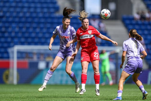GER, Sinsheim, TSG Hoffenheim vs VfB Stuttgart, Google Pixel Frauen Bundesliga, Fussball, DFB, Spielzeit 2026 2027, 1. Spieltag im Bild v.l.: Chiara Hahn (TSG Hoffenheim Frauen 23), Adriana AchciÅ ska (VfB Stuttgart Frauen 22) DFB DFL REGULATIONS PROHIBIT ANY USE OF PHOTOGRAPHS AS IMAGE SEQUENCES AND OR QUASI-VIDEO, 23.08.2026 *** GER, Sinsheim, TSG Hoffenheim vs. VfB Stuttgart, Google Pixel Women s Bundesliga, Soccer, DFB, 2026–2027 Season, Matchday 1 in pictures: from left, Chiara Hahn (TSG Hoffenheim Women s U-23), Adriana AchciÅ ska, VfB Stuttgart Women’s Team, 22, DFB, DFL. REGULATIONS PROHIBIT ANY USE OF PHOTOGRAPHS AS IMAGE SEQUENCES AND OR QUASI-VIDEO. August 23, 2026 Copyright: HMBxMedia HendrikxHamelau