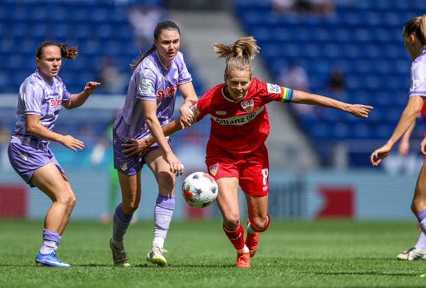 GER, Sinsheim, TSG Hoffenheim vs VfB Stuttgart, Google Pixel Frauen Bundesliga, Fussball, DFB, Spielzeit 2026 2027, 1. Spieltag im Bild v.l.: Chiara Hahn (TSG Hoffenheim Frauen 23), Maximiliane Rall (VfB Stuttgart Frauen 8) DFB DFL REGULATIONS PROHIBIT ANY USE OF PHOTOGRAPHS AS IMAGE SEQUENCES AND OR QUASI-VIDEO, 23.08.2026 *** GER, Sinsheim, TSG Hoffenheim vs. VfB Stuttgart, Google Pixel Women’s Bundesliga, Soccer, DFB, 2026–2027 Season, Matchday 1 in pictures: from left, Chiara Hahn (TSG Hoffenheim Women’s Team ’23), Maximiliane Rall, VfB Stuttgart Women’s Team No. 8. DFB and DFL regulations prohibit any use of photographs as image sequences and or quasi-video. August 23, 2026 Copyright: HMBxMedia HendrikxHamelau