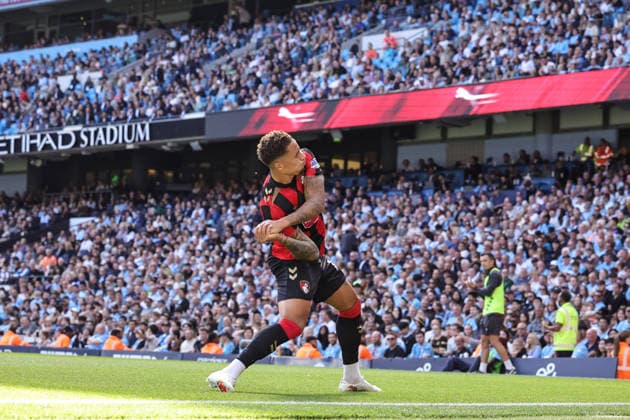 Premier League: Manchester City v Bournemouth Marcus Tavernier of Bournemouth celebrates his goal to make it 0-1 during the Premier League match Manchester City vs Bournemouth at Etihad Stadium, Manchester, United Kingdom on 23 August 2026 (Photo by Mark Cosgrove News Images) Manchester Etihad Stadium Greater Manchester United, ManU Kingdom Copyright: xMarkxCosgrove NewsxImagesx