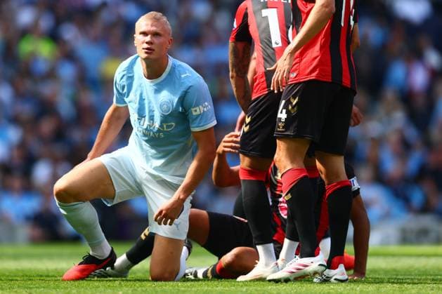 Erling Haaland of Manchester City looks dejected Manchester City v AFC Bournemouth, Premier League Football, Football, Etihad Stadium, Manchester, UK - 23 Aug 2026Manchester Etihad Stadium United Kingdom EDITORIAL USE ONLY No use with unauthorised audio, video, data, fixture lists, club league logos or live services. Online in-match use limited to 120 images, no video emulation. No use in betting, games or single club league player publications.  Copyright: xPaulxCurrie Shutterstockx 17112312as