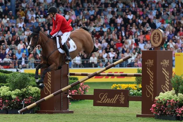 Sophie Hinners (GER, Deutschland) mit Pferd Iron Dames Singclair scheitert am letzten Hindernis, Springfehler , Springen, FEI Jumping World Championship, WM, Weltmeisterschaft , FEI Jumping World Championship, Competition Individual Final, Longines-Prize, Longines-Preis, Finale Einzelwertung, Jumping , AACHEN - FEI World Championships 2026, Weltfest des Pferdesports, Reitsport Weltmeisterschaft 2026, Aachen 2026, Welcome Home 2026, Aachener Soers, 11. bis 23. August 2026, Reitsport, 23.08.2026, Aachen Aachener Soers Deutschland *** Sophie Hinners (GER, Germany), riding Iron Dames Singclair, fails at the last obstacle; jumping fault; Jumping; FEI Jumping World Championship; FEI Jumping World Championship, Individual Final, Longines Prize, Longines Award, Individual Final, Jumping, AACHEN FEI World Championships 2026, World Festival of Equestrian Sports, 2026 Equestrian World Championships, Aachen 2026, Welcome Home 2026, Aachen Soers, August 11–23, 2026, Equestrian Sports, August 23, 2026, Aachen Soers, Germany