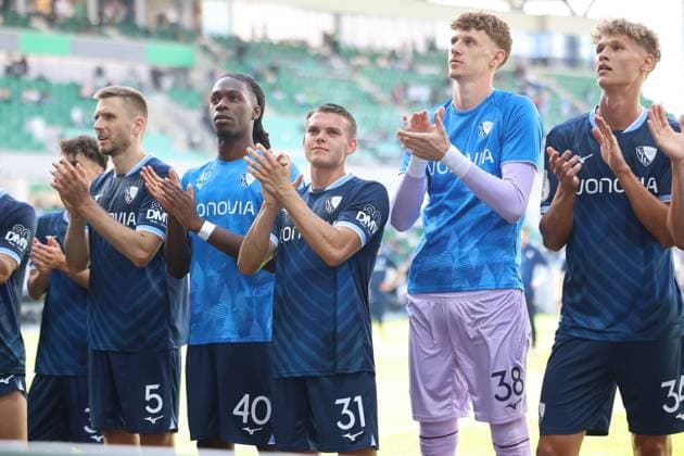 23.08.2026 - Fussball - Saison 2026 2027 - DFB Pokal Vereinspokal - 01. Runde: SpVgg Greuther Fürth ( Kleeblatt ) - VfL Bochum - Sportfoto Zink DoGei - xdoxgex - regulations prohibit any use of photographs as image sequences and or quasi-video - Karol Mets (5, VfL Bochum ) Leon Sawas (31, VfL Bochum ) Hugo Rölleke Roelleke (38, VfL Bochum ) Tom Meyer (34, VfL Bochum ) *** August 23, 2026 Soccer Season 2026–2027 DFB Cup Club Cup First Round SpVgg Greuther Fürth Kleeblatt vs. VfL Bochum Sports photo by Zink DoGei xdoxgex; regulations prohibit any use of photographs as image sequences and or quasi-video Karol Mets 5, VfL Bochum; Leon Sawas 31, VfL Bochum; Hugo Rölleke (Roelleke) 38, VfL Bochum; Tom Meyer 34, VfL Bochum