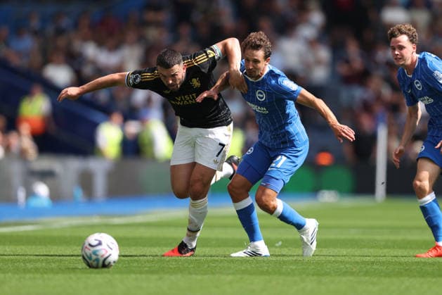 Brighton & Hove Albion v Aston Villa 23 August 2026 Brighton, Premier League Football - Brighton & Hove Albion v Aston Villa - John McGinn of Aston Villa and Olivier Boscagli of Brighton & Hove Albion - (Photo by Mark Leech). Brighton UK *** Brighton Hove Albion gegen Aston Villa, 23. August 2026, Brighton, Premier League, Fußball: Brighton Hove Albion gegen Aston Villa – John McGinn von Aston Villa und Olivier Boscagli von Brighton Hove Albion. Foto: Mark Leech, Brighton, Großbritannien  Copyright: xMarkxLeechxOffside
