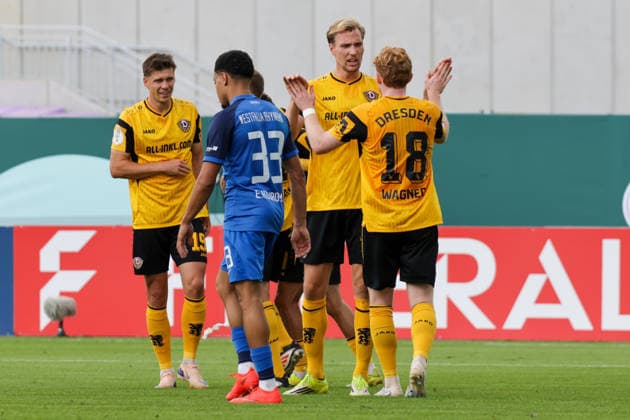 23.08.2026, xgrfx, Fussball DFB Pokal 1.Runde, SV Westfalia Rhynern - Dynamo Dresden v.l. Tor, Vincent Vermeij zum 0:3 (Dynamo Dresden) (DFL DFB REGULATIONS PROHIBIT ANY USE OF PHOTOGRAPHS as IMAGE SEQUENCES and or QUASI-VIDEO) Münster *** August 23, 2026, xgrfx, Soccer, DFB Cup 1st Round, SV Westfalia Rhynern vs. Dynamo Dresden, goal, Vincent Vermeij on the 0–3 Dynamo Dresden DFL DFB REGULATIONS PROHIBIT ANY USE OF PHOTOGRAPHS AS IMAGE SEQUENCES AND OR QUASI-VIDEO Münster