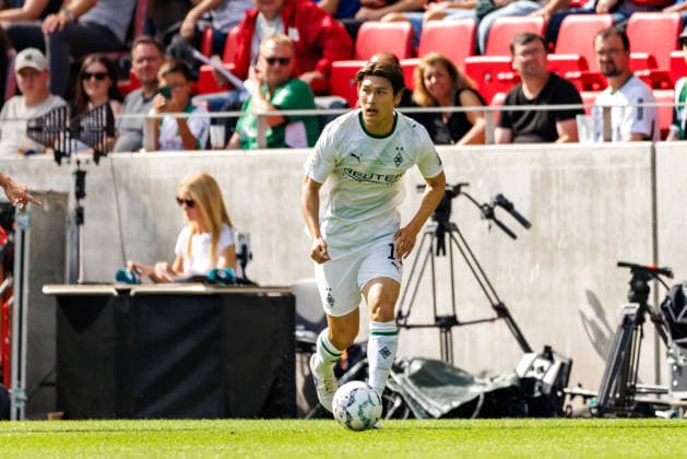 MAINZ, GERMANY - AUGUST 23: Daiki Hashioka (Borussia Moenchengladbach, 14) during the first-round match between TSV Schott Mainz vs. Borussia Moenchengladbach at MEWA Arena of the German Cup on August 23, 2026 in Mainz, Germany. DFL REGULATIONS PROHIBIT ANY USE OF PHOTOGRAPHS AS IMAGE SEQUENCES AND OR QUASI-VIDEO. Rhineland-Palatinate Germany Copyright: xStephanxHahnex