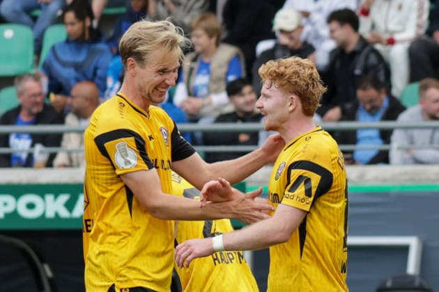 23.08.2026, xgrfx, Fussball DFB Pokal 1.Runde, SV Westfalia Rhynern - Dynamo Dresden v.l. Tor, Robert Wagner zum 0:6 (Dynamo Dresden) (DFL DFB REGULATIONS PROHIBIT ANY USE OF PHOTOGRAPHS as IMAGE SEQUENCES and or QUASI-VIDEO) Münster *** August 23, 2026, xgrfx, Soccer DFB Cup 1st Round, SV Westfalia Rhynern vs. Dynamo Dresden, goal, Robert Wagner on the 0–6 Dynamo Dresden game. DFL and DFB regulations prohibit any use of photographs as image sequences and or quasi-video. Münster