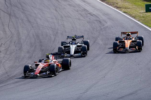 ZANDVOORT - Lewis Hamilton of Great Britain, driver for Scuderia Ferrari HP, and Lando Norris of Great Britain, driver for McLaren Formula 1 Team, overtake Andrea Kimi Antonelli of Italy, driver for Mercedes-AMG PETRONAS F1 Team, during the Formula 1 Heineken Dutch Grand Prix at Circuit Zandvoort on August 23, 2026, in Zandvoort, the Netherlands. MARCEL TER BALS ANP xVIxANPxSportx xMarcelxterxBalsxIVx 566108548 originalFilename: 566108548.jpg