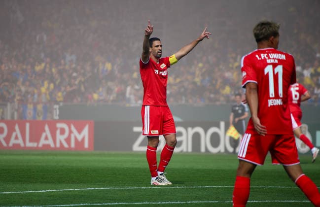 Deutschland: Fussball DFB-Pokal 2026 2027, 1. Runde - Eintracht Braunschweig - 1. FC Union Berlin - Eintracht-Stadion (Braunschweig): Mimik, Gesichtsausdruck, Emotion Rani Khedira (1. FC Union Berlin, 8) *** Germany Soccer DFB Cup 2026–2027, 1st Round: Eintracht Braunschweig vs. 1. FC Union Berlin at Eintracht Stadium, Braunschweig—facial expressions, emotions—Rani Khedira of 1. FC Union Berlin, 8 Copyright: xAymanxAlahmedx
