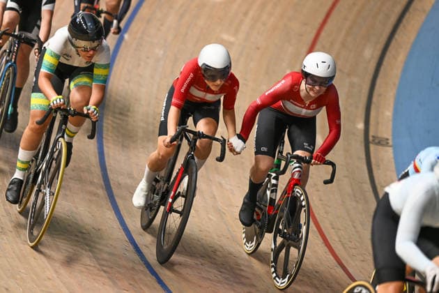 2026 UCI Junior Track World Championships Picture by Mathew Wells SWpix.com - 23 08 2026 - Cycling - 2026 UCI Junior Track World Championships - Heusden-Zolder, Flanders, Belgium - Women Madison Final - Ida Fialla and Aia Marie Rasmussen of Denmark Copyright: x xSWpix.comx(t axPhotographyxHubxLtd)xMathewxWells SWpix.comx SWP-3030-19238