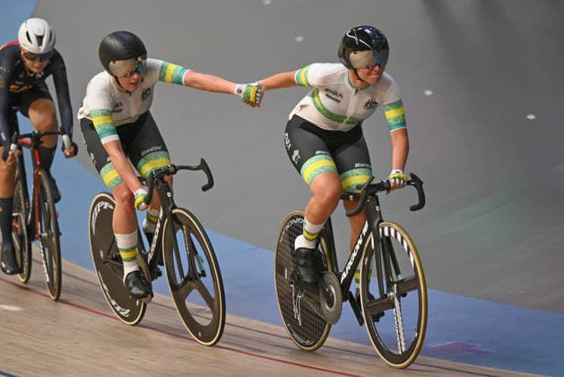 2026 UCI Junior Track World Championships Picture by Mathew Wells SWpix.com - 23 08 2026 - Cycling - 2026 UCI Junior Track World Championships - Heusden-Zolder, Flanders, Belgium - Women Madison Final - Elsie Apps and Sienna Monteith of Australia Copyright: x xSWpix.comx(t axPhotographyxHubxLtd)xMathewxWells SWpix.comx SWP-3030-19243