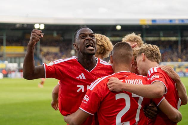 Deutschland: Fussball DFB-Pokal, 1. Runde 2026 2027, Eintracht Braunschweig - 1. FC Union Berlin am 23.08.2026 in Braunschweig (Eintracht-Stadion): Tor zum 2:3 Marin Ljubicic (1. FC Union Berlin, 27) Jubel, Freude, Torjubel, Emotionen Ilyas Ansah (1. FC Union Berlin, 10) *** German Soccer DFB Cup, 1st Round 2026–2027, Eintracht Braunschweig vs. 1. FC Union Berlin on August 23, 2026, at Eintracht Stadium in Braunschweig; Goal to make it 2–3 by Marin Ljubicic of 1. FC Union Berlin, 27 Cheering, Joy, Goal Celebration, Emotions—Ilyas Ansah of 1. FC Union Berlin, 10 Copyright: xSvenxHeidmannx