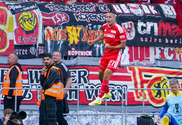 Deutschland: Fussball DFB-Pokal 2026 2027, 1. Runde - Eintracht Braunschweig - 1. FC Union Berlin - Eintracht-Stadion (Braunschweig): Tor und Torjubel zum Marin LjubiÄiÄ‡ Marin Ljubicic (1. FC Union Berlin, 27) *** Germany Soccer DFB Cup 2026–2027, First Round: Eintracht Braunschweig vs. 1. FC Union Berlin at Eintracht Stadium Braunschweig—Goal and celebration by Marin LjubiÄ u008DiÄ‡ (Marin Ljubicic) of 1. FC Union Berlin, 27 Copyright: xAymanxAlahmedx