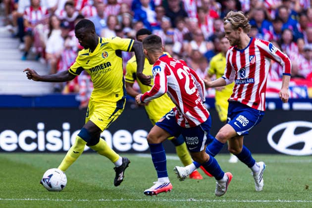 ESP: Atletico de Madrid v Villarreal CF La Liga EA Sports Nicolas Pepe of Villarreal is defended by Alejandro Grimaldo during La Liga EA Sports match between Atletico de Madrid and Villarreal CF at Estadio Riyadh Air Metropolitano on August 23, 2026 in Madrid, Spain. Madrid Madrid Spain Football *** ESP Atlético de Madrid vs. Villarreal CF La Liga EA Sports: Nicolas Pepe of Villarreal is marked by Alejandro Grimaldo during the La Liga EA Sports match between Atlético de Madrid and Villarreal CF at Estadio Riyadh Air Metropolitano on August 23, 2026, in Madrid, Spain. Madrid, Spain. Soccer Copyright: xAlejandroxMatiasx
