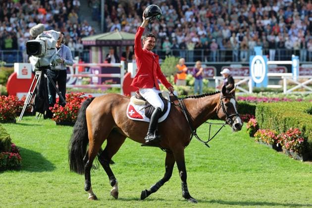 Weltmeister Steve Guerdat (SUI, Schweiz) mit Pferd Dynamix de Belheme , Emotion, Jubel, 1. Platz , Springen, FEI Jumping World Championship, WM, Weltmeisterschaft , FEI Jumping World Championship, Competition Individual Final, Longines-Prize, Longines-Preis, Finale Einzelwertung, Jumping , AACHEN - FEI World Championships 2026, Weltfest des Pferdesports, Reitsport Weltmeisterschaft 2026, Aachen 2026, Welcome Home 2026, Aachener Soers, 11. bis 23. August 2026, Reitsport, 23.08.2026, Aachen Aachener Soers Deutschland *** World Champion Steve Guerdat (SUI), Switzerland, riding Dynamix de Belheme; emotion, jubilation, 1st place, Jumping, FEI Jumping World Championship, FEI Jumping World Championship, Individual Final, Longines Prize, Longines Award, Individual Final, Jumping, AACHEN FEI World Championships 2026, World Festival of Equestrian Sports, 2026 Equestrian World Championships, Aachen 2026, Welcome Home 2026, Aachen Soers, August 11–23, 2026, Equestrian Sports, August 23, 2026, Aachen Soers, Germany