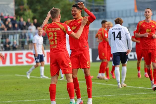 23.08.26, GER, DFB-Pokal, Fussball, 1.Runde, Saison 2026 2027, Dietmar-Scholze-Stadion an der Lohmuehle, 1.FC Phönix Lübeck vs SC Paderborn 07 Torjubel Jubel. Torschütze Torschuetze Jano ter Horst (SC Paderborn 07 21) jubelt ueber das Tor zum 0:1 Foto nordphoto GmbH Tauchnitz Luebeck Dietmar-Scholze-Stadion an der Lohmuehle SH Germany *** August 23, 2026, Germany, DFB Cup, Soccer, First Round, 2026–2027 Season, Dietmar Scholze Stadium an der Lohmühle, 1 FC Phönix Lübeck vs. SC Paderborn 07 Goal celebration Cheers Goal scorer(s) Jano ter Horst, SC Paderborn 07, 21, celebrates the goal that made it 0–1 Photo: nordphoto GmbH Tauchnitz, Lübeck, Dietmar Scholze Stadium an der Lohmuehle, SH, Germany Copyright: xnordphotoxGmbHx xTauchnitzx