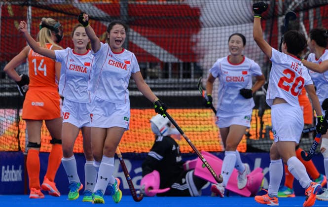 Day Nine China celebrate a consolation goal against Netherlands in Pool E in the 2026 FIH Hockey World Cup at Wagener Stadium, Amstelveen 23 08 2026 UK Newspapers OUT Copyright: xGraemexWilcocksonx FIL-23821-0054