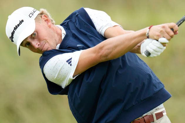 BALMEDIE, SCOTLAND - AUG 23: Martin Couvra (FRA) plays from the eleventh tee during Round 4 at the 2026 Nexo Championship at the Trump International Golf Links, Balmedie on August 23, 2026 in Aberdeenshire, Scotland The 2026 Nexo Championship