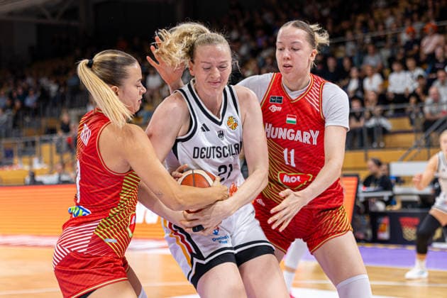 GOETTINGEN, GERMANY - AUGUST 23: Marie Guelich (Germany, 21) with ball during the exhibition game, match between Germany vs. Hungary at Sparkassen-Arena on August 23, 2026 in Goettingen, Germany. Lower Saxony Germany Copyright: xBEAUTIFULxSPORTS Freudensteinx