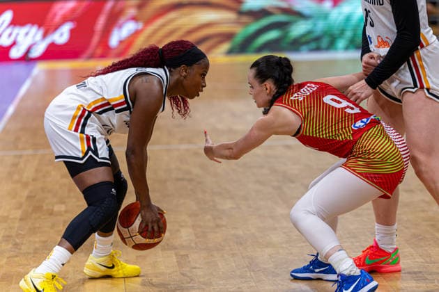 GOETTINGEN, GERMANY - AUGUST 23: Alexis Peterson (Germany, 1) with ball against Agnes Studer (Hungary, 9) during the exhibition game, match between Germany vs. Hungary at Sparkassen-Arena on August 23, 2026 in Goettingen, Germany. Lower Saxony Germany Copyright: xBEAUTIFULxSPORTS Freudensteinx