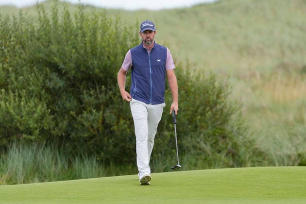 BALMEDIE, SCOTLAND - AUG 23: Scott Jamieson (SCO) walks onto the eighteenth green during Round 4 at the 2026 Nexo Championship at the Trump International Golf Links, Balmedie on August 23, 2026 in Aberdeenshire, Scotland The 2026 Nexo Championship