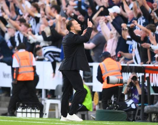Matthias Jaissle manager of Newcastle United celebrates their second goal scored by Joe Willock of Newcastle United Newcastle United v Liverpool, Premier League Football, Football, St James Park, Newcastle, UK - 23 Aug 2026Newcastle St James Park United Kingdom EDITORIAL USE ONLY No use with unauthorised audio, video, data, fixture lists, club league logos or live services. Online in-match use limited to 120 images, no video emulation. No use in betting, games or single club league player publications.  Copyright: xRichardxLee Shutterstockx 17112314bf