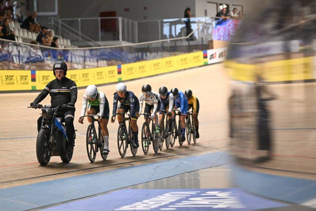 2026 UCI Junior Track World Championships Picture by Mathew Wells SWpix.com - 23 08 2026 - Cycling - 2026 UCI Junior Track World Championships - Heusden-Zolder, Flanders, Belgium - Women Keirin Final 7-12 - Danna Valentina Martinez Mahecha of Colombia, Fernanda Trujillo Ruiz of Mexico Copyright: x xSWpix.comx(t axPhotographyxHubxLtd)xMathewxWells SWpix.comx SWP-3030-19372