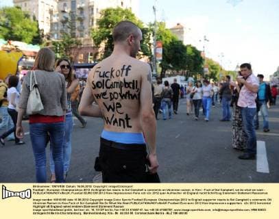 Football, EURO 2012, England fans protest Sol Campbell's statements on racism