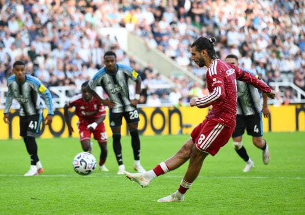 Dominik Szoboszlai of Liverpool scores their second goal from the penalty kick Newcastle United v Liverpool, Premier League Football, Football, St James Park, Newcastle, UK - 23 Aug 2026Newcastle St James Park United Kingdom EDITORIAL USE ONLY No use with unauthorised audio, video, data, fixture lists, club league logos or live services. Online in-match use limited to 120 images, no video emulation. No use in betting, games or single club league player publications.  Copyright: xRichardxLee Shutterstockx 17112314bn
