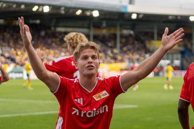 Deutschland: Fussball DFB-Pokal, 1. Runde 2026 2027, Eintracht Braunschweig - 1. FC Union Berlin am 23.08.2026 in Braunschweig (Eintracht-Stadion): Tor zum 2:3 Marin Ljubicic (1. FC Union Berlin, 27) Jubel, Freude, Torjubel, Emotionen Andras Schäfer (1. FC Union Berlin, 13) *** German Soccer DFB Cup, 1st Round 2026–2027, Eintracht Braunschweig vs. 1. FC Union Berlin on August 23, 2026, at Eintracht Braunschweig Stadium; Goal to make it 2–3 by Marin Ljubicic of 1. FC Union Berlin, 27: Cheering, joy, goal celebration, emotions; Andras Schäfer, 1. FC Union Berlin; 13 Copyright: xSvenxHeidmannx
