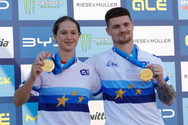 23.08.2026 Finale Männer bei der UEC BMX Freestyle Park Europameisterschaft in Darmstadt Ausrichter VC Darmstadt hier Europameisterin Noemi Molnar (HUN) und Europameister Jordan Clark (GBR) Darmstadt Hessen Deutschland *** August 23, 2026 Men s Final at the UEC BMX Freestyle Park European Championships in Darmstadt Hosted by VC Darmstadt. Pictured here are European Champion Noemi Molnar (HUN) and European Champion Jordan Clark (GBR). Darmstadt, Hesse, Germany
