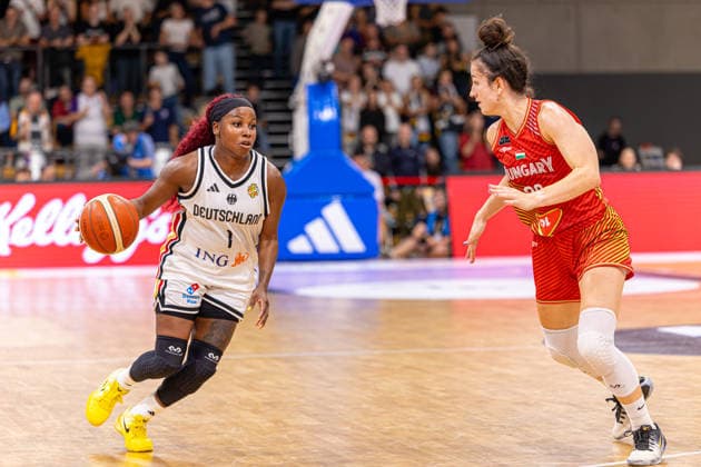 GOETTINGEN, GERMANY - AUGUST 23: Alexis Peterson (Germany, 1) with ball during the exhibition game, match between Germany vs. Hungary at Sparkassen-Arena on August 23, 2026 in Goettingen, Germany. Lower Saxony Germany Copyright: xBEAUTIFULxSPORTS Freudensteinx