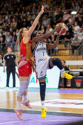 GOETTINGEN, GERMANY - AUGUST 23: Alexis Peterson (Germany, 1) with ball during the exhibition game, match between Germany vs. Hungary at Sparkassen-Arena on August 23, 2026 in Goettingen, Germany. Lower Saxony Germany Copyright: xBEAUTIFULxSPORTS Freudensteinx