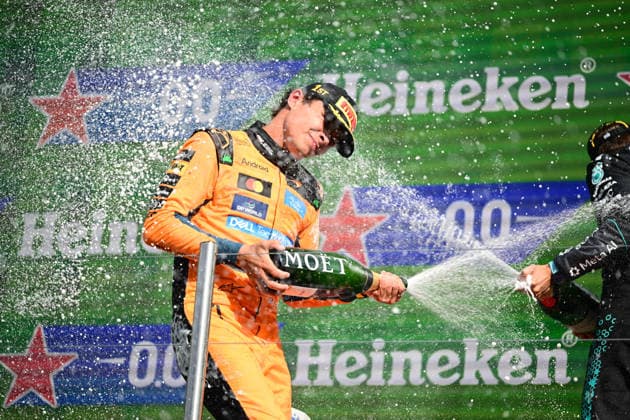 F1 Grand Prix of Netherlands Lando Norris of McLaren F1 Team celebrates his victory during race of Formula 1 Dutch GP at Zandvoort Circuit in Zandvoort, Netherlands, on August 23, 2026. Zandvoort North Holland Netherlands  Copyright: xAndreaxDiodatox originalFilename:diodato-raceform260823_npQqZ.jpg