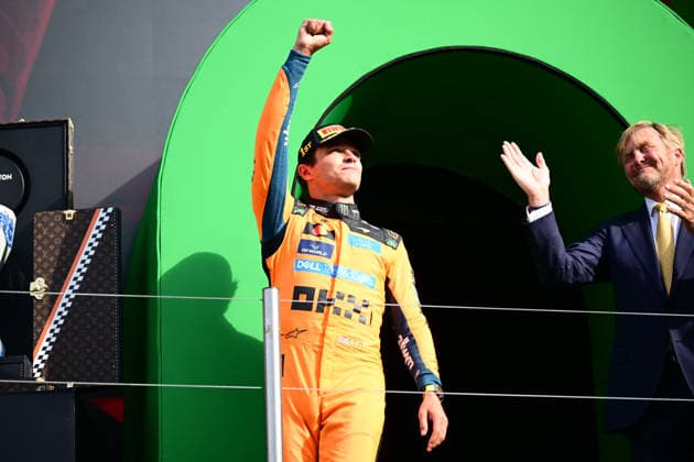 F1 Grand Prix of Netherlands Lando Norris of McLaren F1 Team celebrates his victory during race of Formula 1 Dutch GP at Zandvoort Circuit in Zandvoort, Netherlands, on August 23, 2026. Zandvoort North Holland Netherlands  Copyright: xAndreaxDiodatox originalFilename:diodato-raceform260823_npzQP.jpg