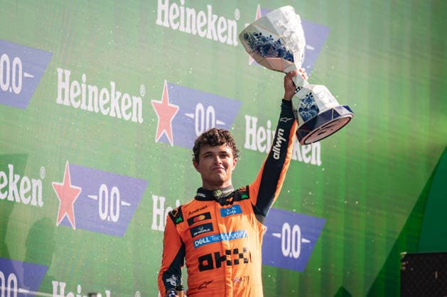 Circuit Zandvoort, Zandvoort, Netherlands. 23.August.2026; Lando Norris of Great Britain and McLaren Mastercard F1 Team on the podium during Formula One Dutch Grand Prix  aflo_342432692 JayxHiranox
