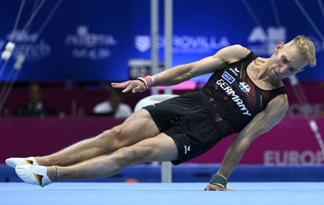 37th European Championships and 15th European Junior Championships in MenÂ s Artistic Gymnastics ZAGREB, CROATIA - AUGUST 23: Lucas Kochan of Germany competes during the Men s Team Final on the floor exercise, on day 5 of the 2026 Men s Artistic Gymnastics European Championships at Arena Zagreb on August 23, 2026 in Zagreb, Croatia.  MarkoxLukunic PIXSELL