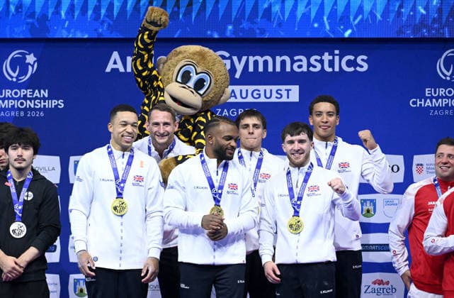 37th European Championships and 15th European Junior Championships in MenÂ s Artistic Gymnastics ZAGREB, CROATIA - AUGUST 23: Gold medalist team Great Britain during the medal award ceremony for the Men s Team Final, on day 5 of the 2026 Men s Artistic Gymnastics European Championships at Arena Zagreb on August 23, 2026 in Zagreb, Croatia.  MarkoxLukunic PIXSELL