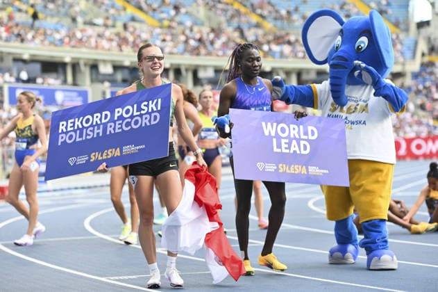 TRACK AND FIELD - International Track and Field Meet - Silesia Diamond League Photo by IPA ABACAPRESS.COM87736147 - Klaudia Kzaimierska and Tsige Duguma during the Diamond League Silesia Memorial Kamili Skolimowska in Chorzów, Poland, on August 23, 2026 Chorzow Poland  Copyright: xIPAxSport ABACAx