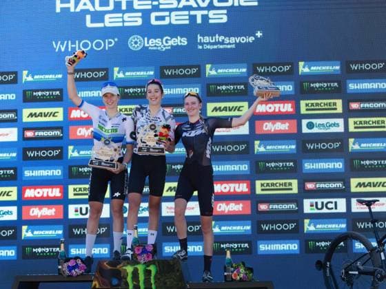 UCI coupe du monde Cross country moins de 23 ans femmes Compagnon Michel MAXPPP - Les Gets 23 08 2026 UCI coupe du monde Cross country moins de 23 ans femmes 1ere Corvi Valentina Italie 2eme Hutter Anina Suisse 3eme Embacher Katryn The 2026 UCI Mountain Bike World Series *** Local Caption *** Les Gets HATE-SAVOIE AUVERGNE-RHONES-ALP FRANCE  Copyright: xMAXPPPxCompagnonxMichelx CMP202608236550 CMP202608236550