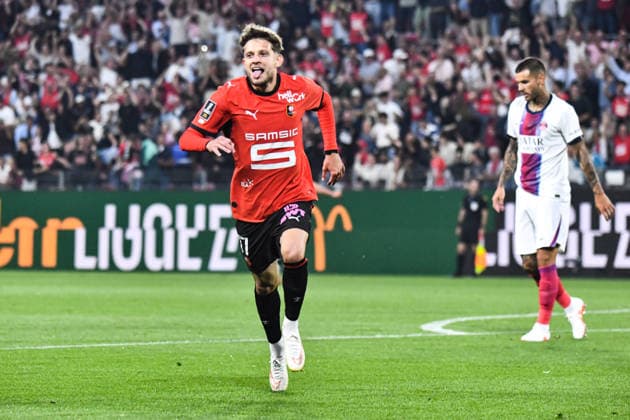FOOTBALL : Stade Rennais vs Paris SG - Ligue 1 - JournÃ e 1 - 23 08 2026 Joie des joueurs du Stade Rennais aprÃ s le but de Sebastian Szymanski (Stade Rennais) RennesFrance  Copyright: xBaptistexAutissierx