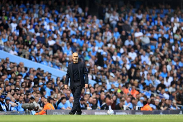 23rd August 2026; Etihad Stadium, Manchester, Lancashire, England; Premier League Football, Manchester City versus AFC Bournemouth; Manchester City manager Enzo Maresca follows the action from the touchline DavidxBlunsden