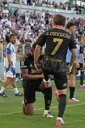 23rd August 2026; Stadio Benito Stirpe, Frosinone, Italy; Serie A Football; Frosinone versus Juventus; Bremer of Juventus celebrates after scoring goal in the 27th minute for 0-1 AllShotLive