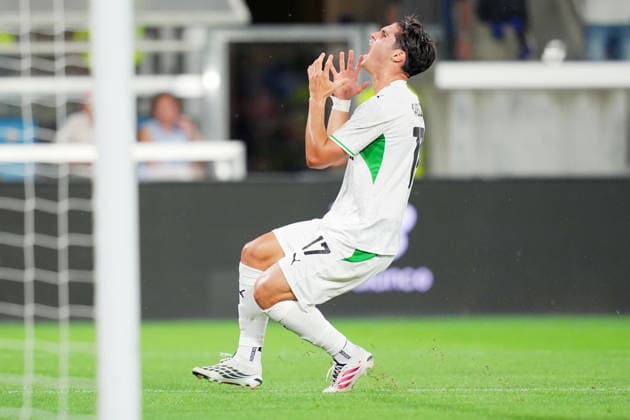 Sassulo s Vasilije Adzic during the Serie A soccer match between Atalanta and Sassuolo the New Balance Arena in Bergamo, north Italy - Sunday , August 23 , 2026. - Soccer  Copyright: xSpada LaPressex