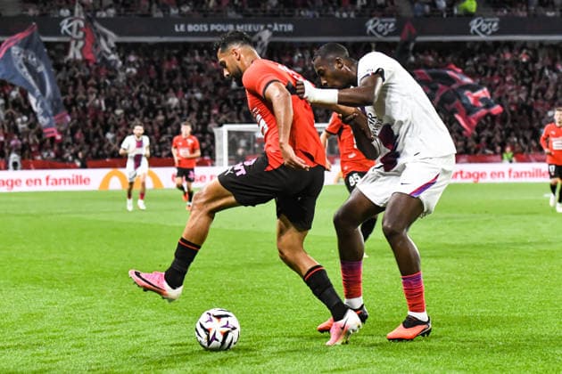 FOOTBALL : Stade Rennais vs Paris SG - Ligue 1 - JournÃ e 1 - 23 08 2026 Moussa Tamari (Stade Rennais) Willian Pacho (Paris SG) RennesFrance  Copyright: xBaptistexAutissierx