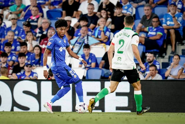 August 23, 2026, Getafe, Madrid, Spain: Johan Mojica of Getafe CF in action during the Spanish League, LaLiga EA Sports, football match played between Getafe CF and Real Racing Club de Santander at Coliseum de Getafe stadium on August 23, 2026, in Getafe, Madrid, Spain. Getafe Spain - ZUMAa181 20260823_zaa_a181_140 Copyright: xAngelxPerezxMecax